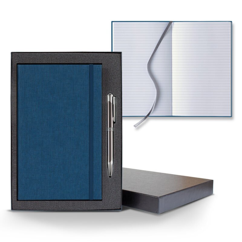Castelli Linen Banded Medio Lined White Page Journal Gift Set - 1