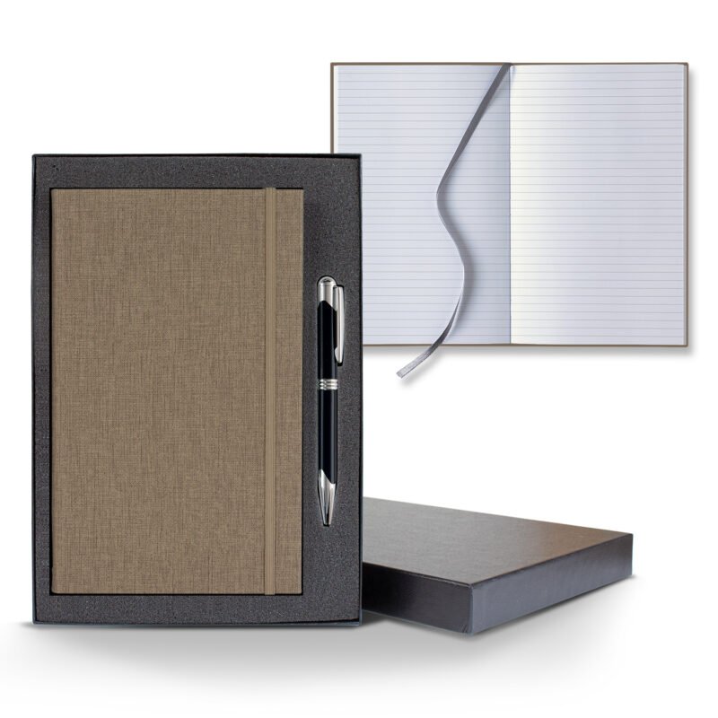 Castelli Linen Banded Medio Lined White Page Journal Gift Set - 2