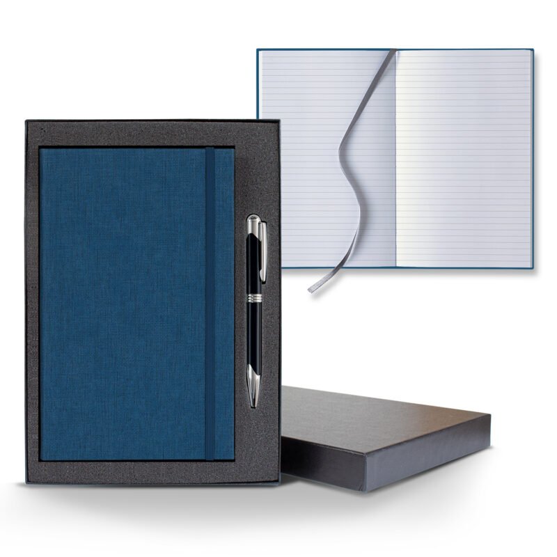 Castelli Linen Banded Medio Lined White Page Journal Gift Set - 4
