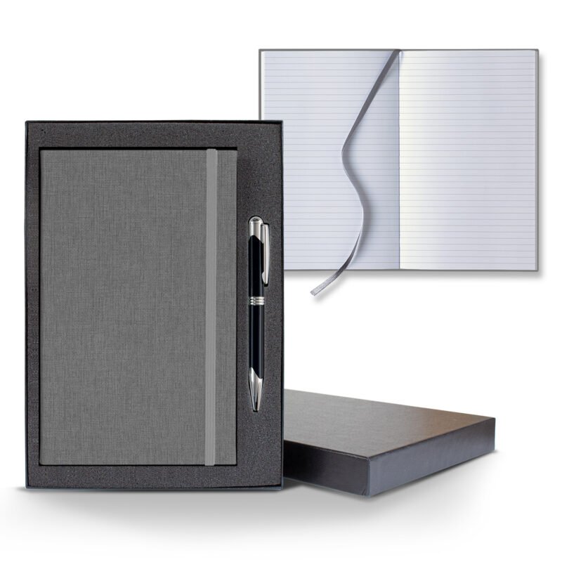 Castelli Linen Banded Medio Lined White Page Journal Gift Set - 6