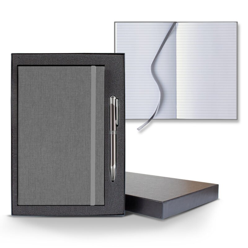 Castelli Linen Banded Medio Lined White Page Journal Gift Set - 7