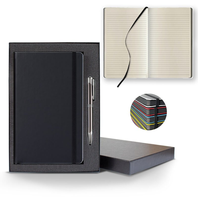 Castelli Black Laser Medio Lined Ivory Page Journal Gift Set - 1
