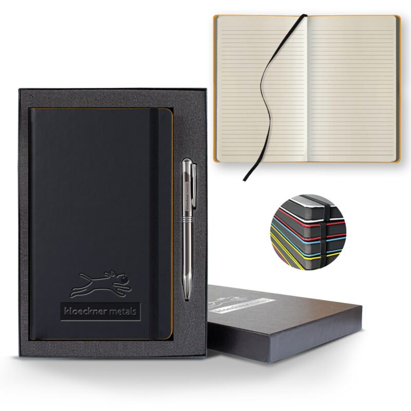 Castelli Black Laser Medio Lined Ivory Page Journal Gift Set - 4