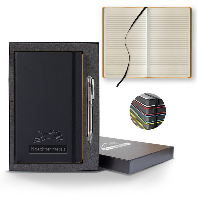 Castelli Black Laser Medio Lined Ivory Page Journal Gift Set - 6