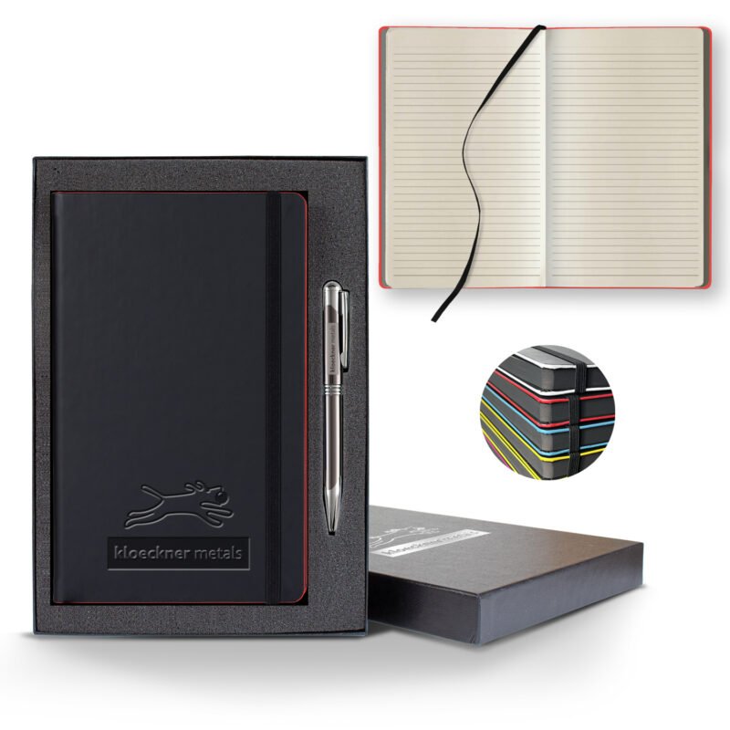 Castelli Black Laser Medio Lined Ivory Page Journal Gift Set - 8