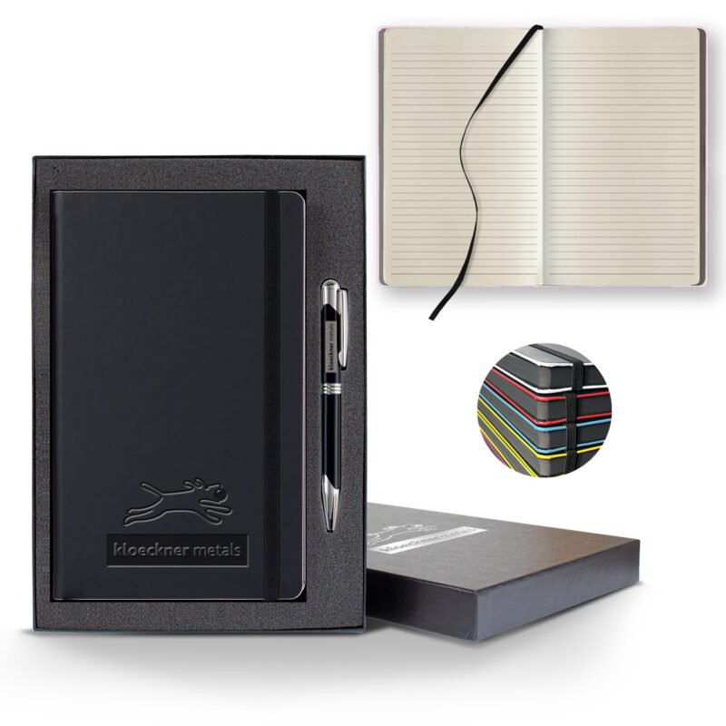 Castelli Black Laser Medio Lined Ivory Page Journal Gift Set - 9
