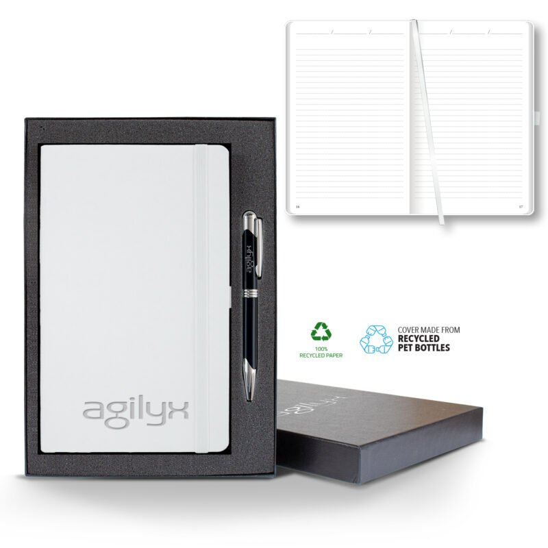 Castelli Oceano ECO rPET Medio Lined Recycled White Page Journal Gift Set - 4